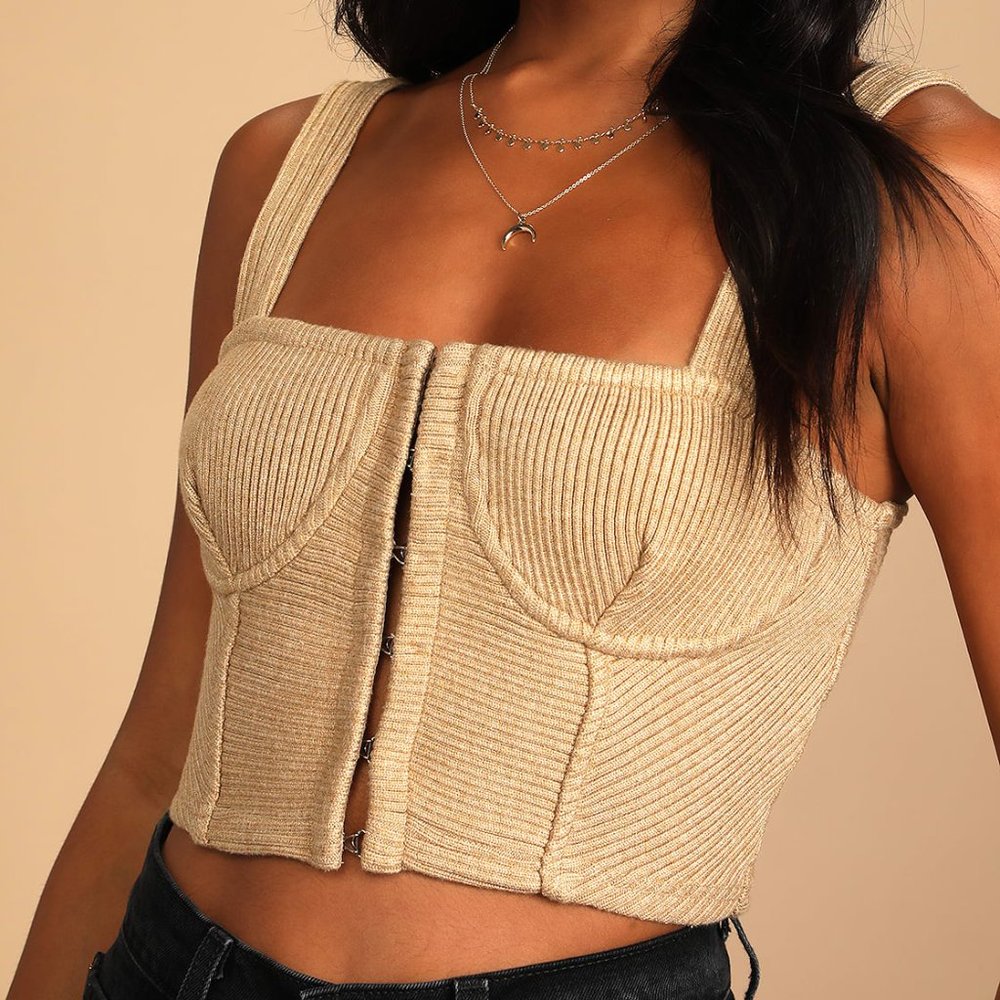 NWOT Lulu's Beige Ribbed Knit Cropped Bustier (M)